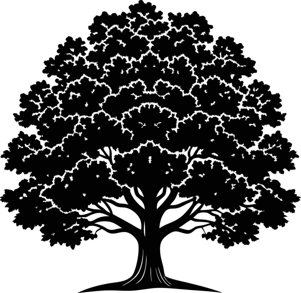 tree silhouette on white background with leaves and branches vector