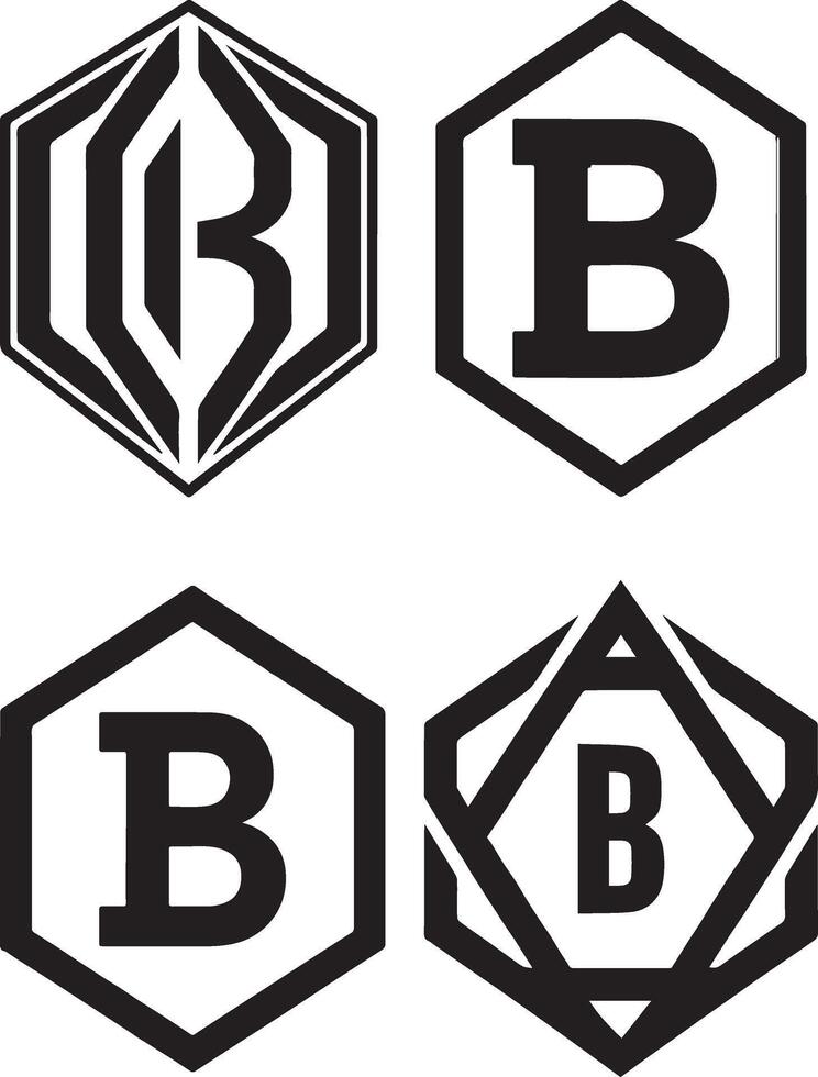 B letter logo icon set inside pentagon shape, silhouette, cutout. vector