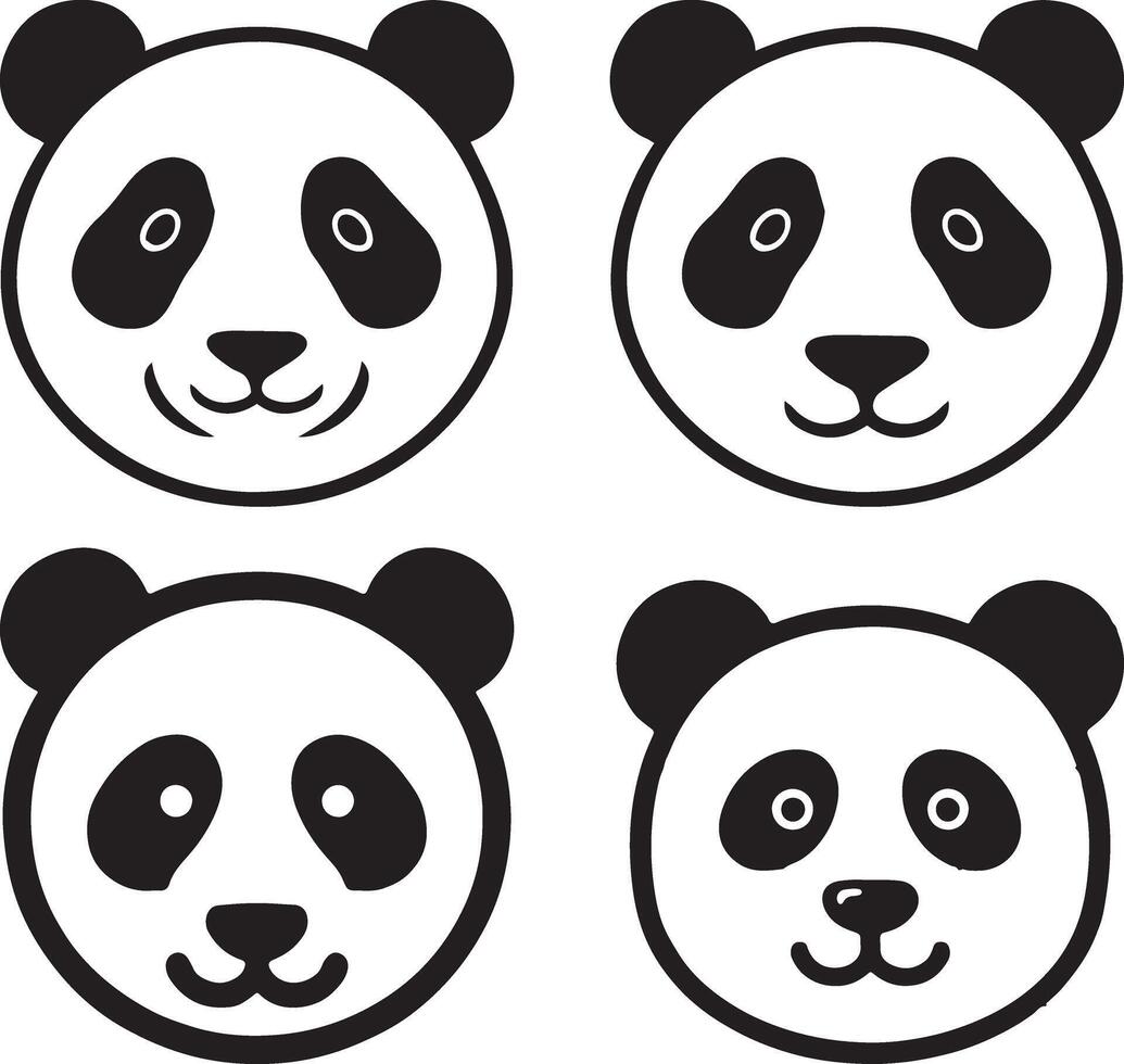 set of Panda bear logo, silhouette, cutout illustration for animal-themed branding vector