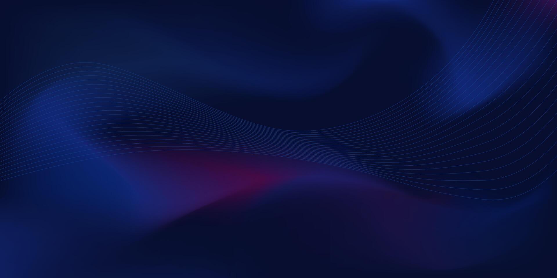 Abstract dark background with flowing wavy lines. Futuristic dark abstract background featuring smooth wavy lines over deep blue gradient with subtle red highlights for modern banner, website, header. vector