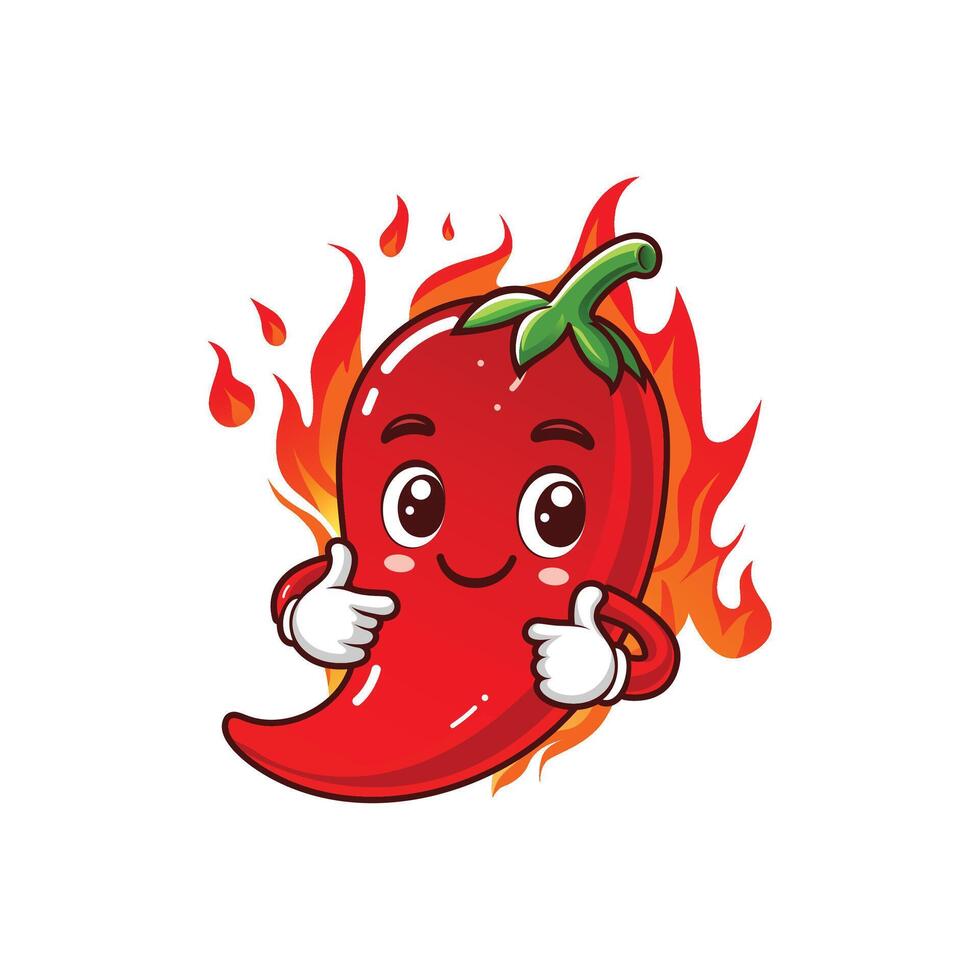 Happy Burning Chili Pepper Character Cheerful Spicy Cartoon Style vector