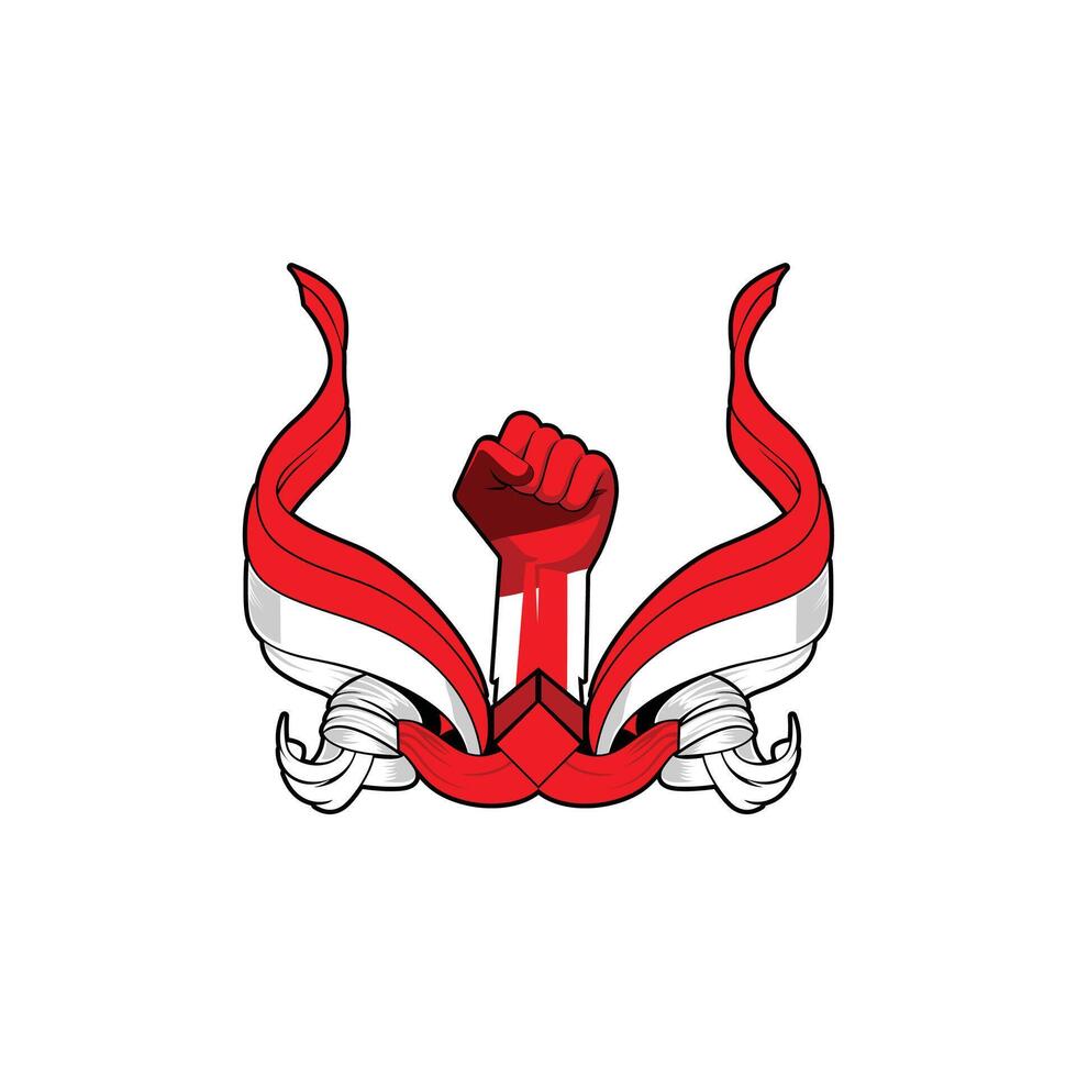 Illustration of Nationalism Spirit Red and White Flag Waving and Clenched Fists vector