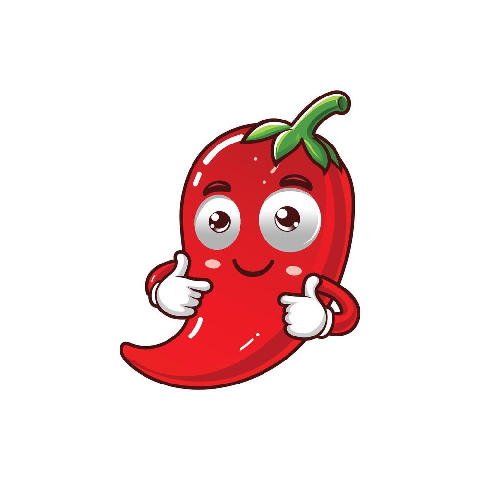 Cheerful Chili Pepper Character Cute Cartoon with Thumbs Up vector