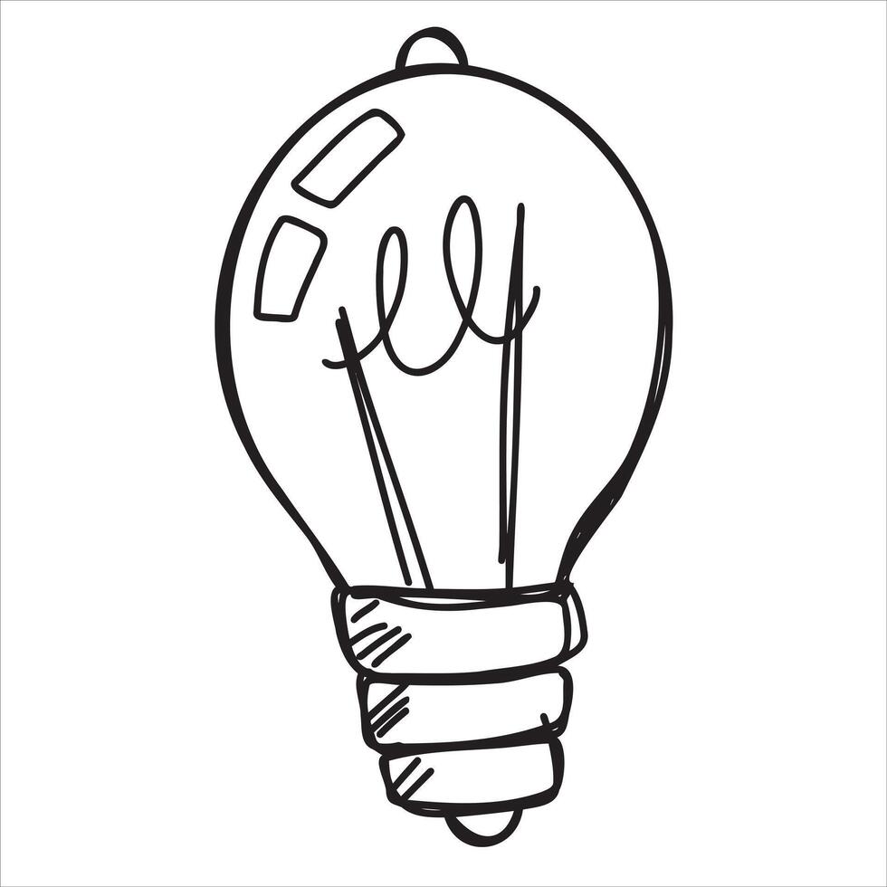 Lightbulb sketch. Light Bulb idea invention. Black and white inspiration illuminated symbol. Simple line glass doodle electrical lamp vector