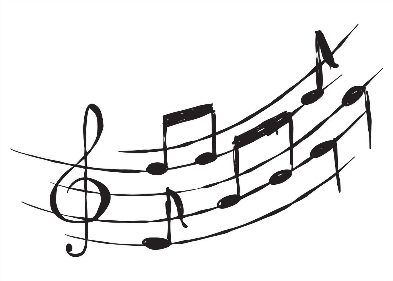 Music note. Simple sound sheet drawing. Black and white doodle melody tone and music key. Musical sketch design. Creative retro musical song vector