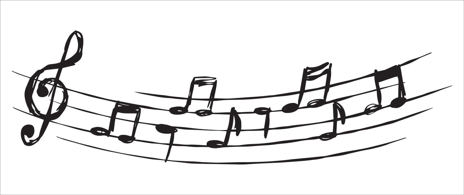 Music note. Simple drawing. Black and white doodle melody tone and music key. Musical sketch design. Creative retro musical song vector