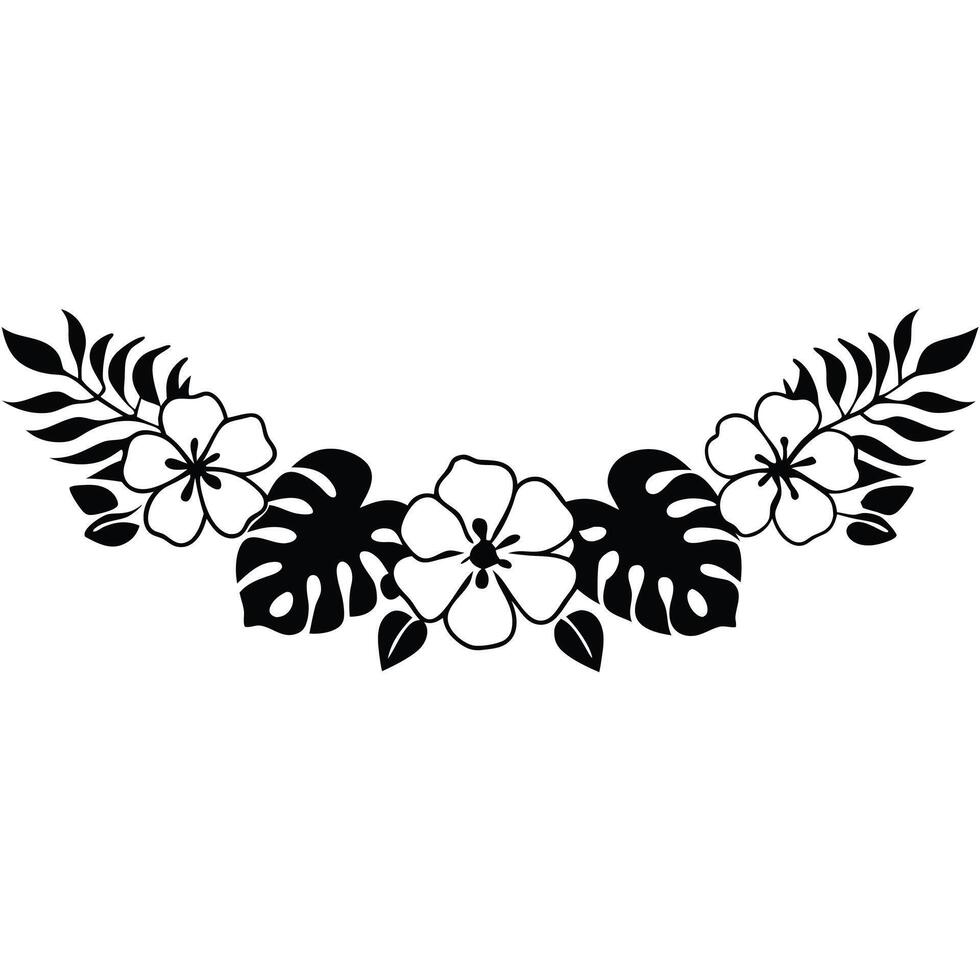 Exotic Floral Black Hibiscus Flowers and Monstera Leaves for Nature Projects vector