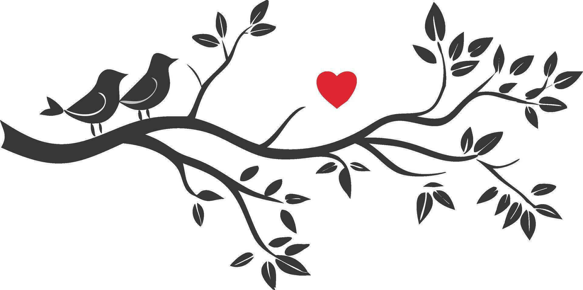 Tree Branch Silhouette Stylized Black Outline with Green Leaves for Nature Designs vector
