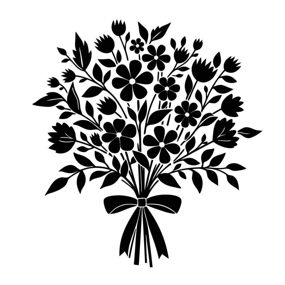 Floral Bouquet Silhouette Elegant Black and White Flower Illustration for Design Projects vector