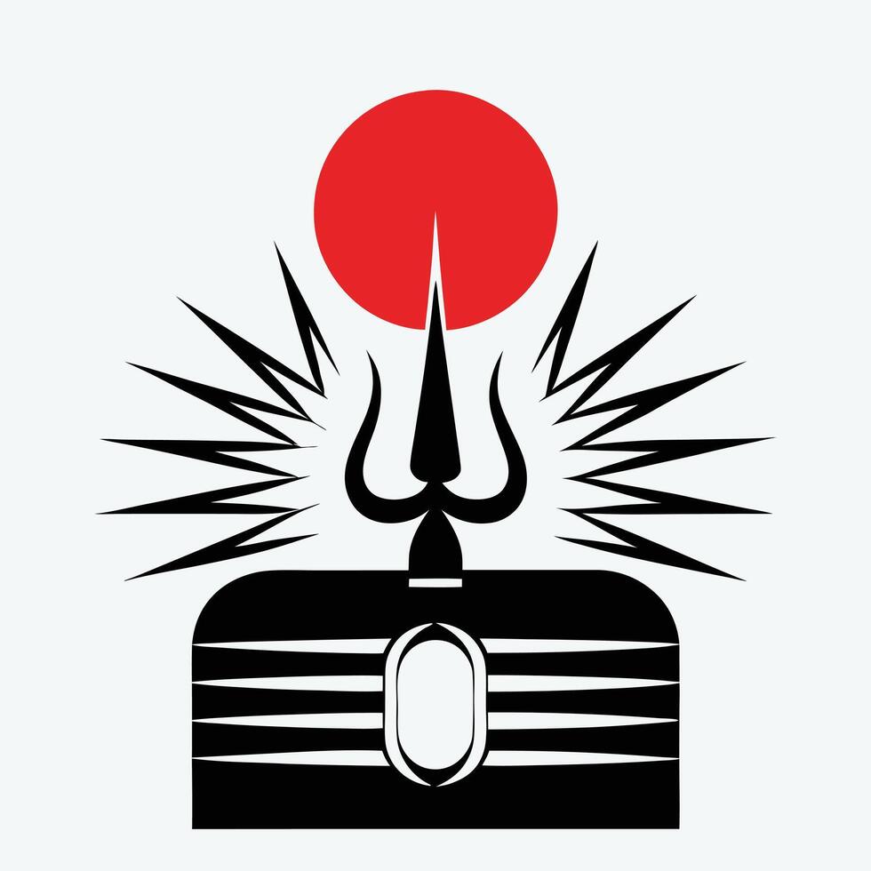 Shiva Lingam with Trident Minimalist Red Sun Design for Spiritual Art Projects vector