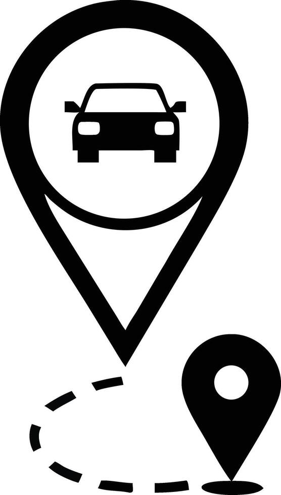 Map Pin Icon with Car Symbol Black and White GPS Navigation Illustration vector