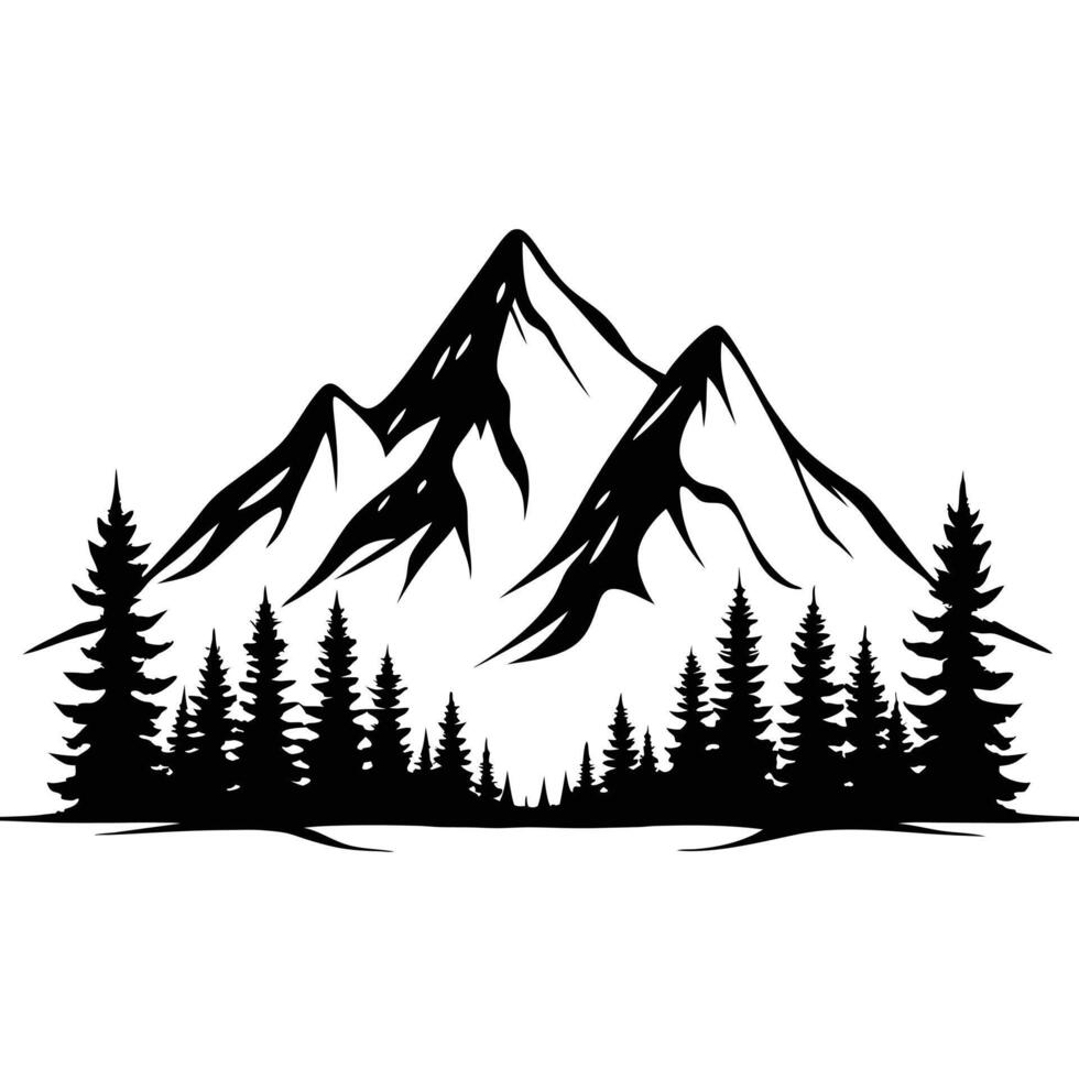 Mountain Peak Jagged Silhouette and Pine Forest Design in Black for Nature Branding vector