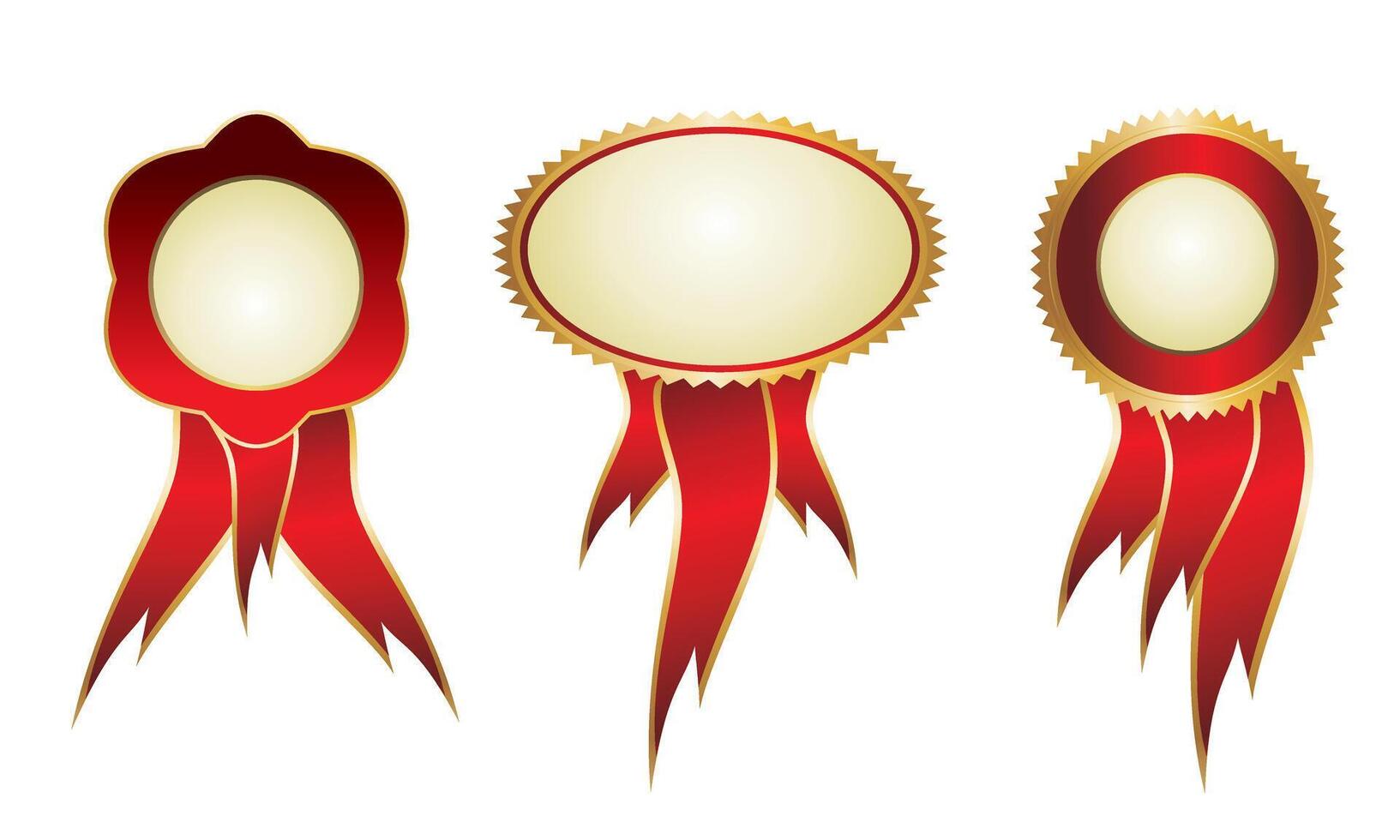 Decorative red scroll ribbons with gold trim and blank central areas vector