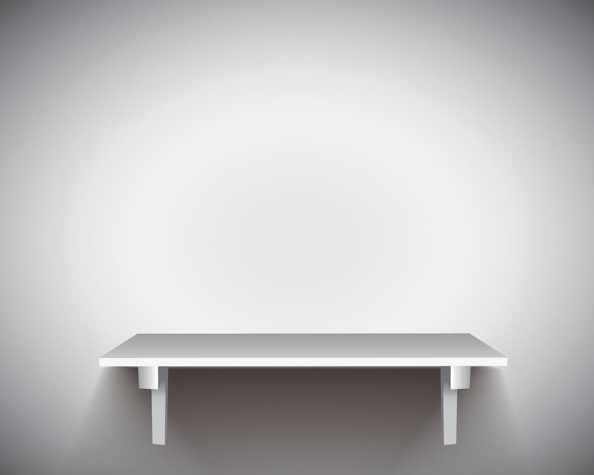 Realistic 3D rendering of a floating wall mounted shelf with soft lighting on a gradient background vector
