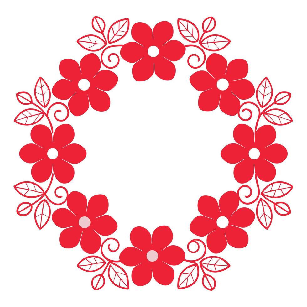 floral wreath with red flowers design. vector