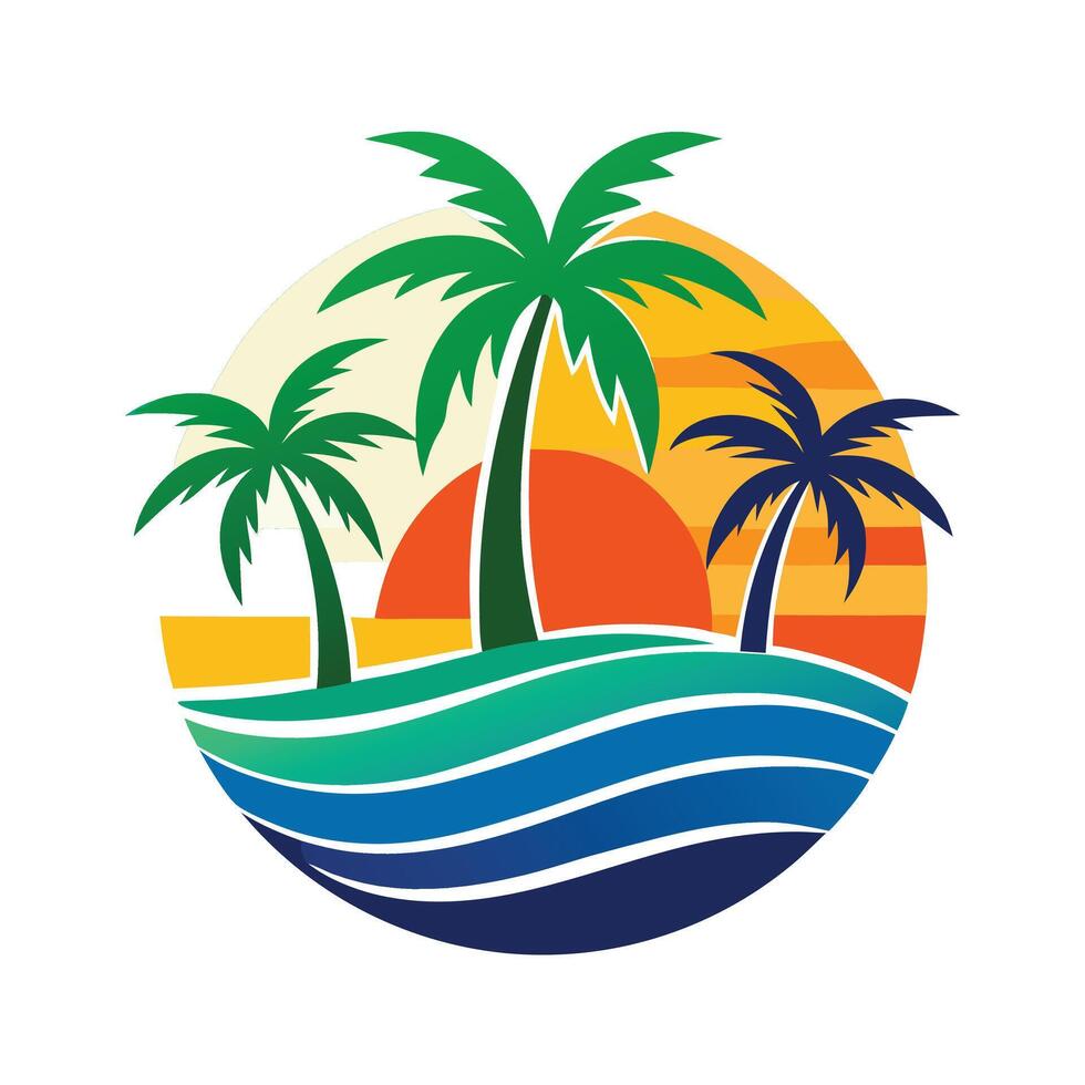 sunset on palm tree colorful illustration design. vector