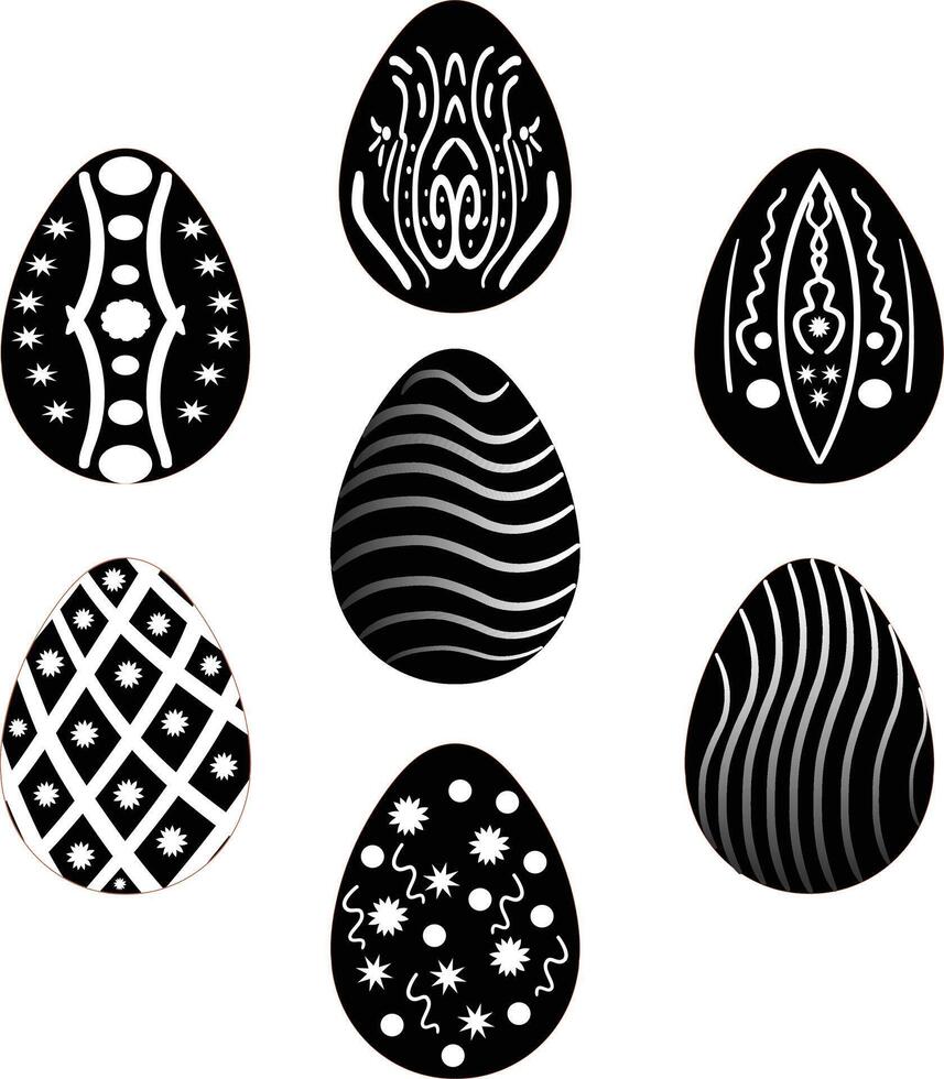 Black and White Decorative Easter Eggs with Abstract Patterns vector