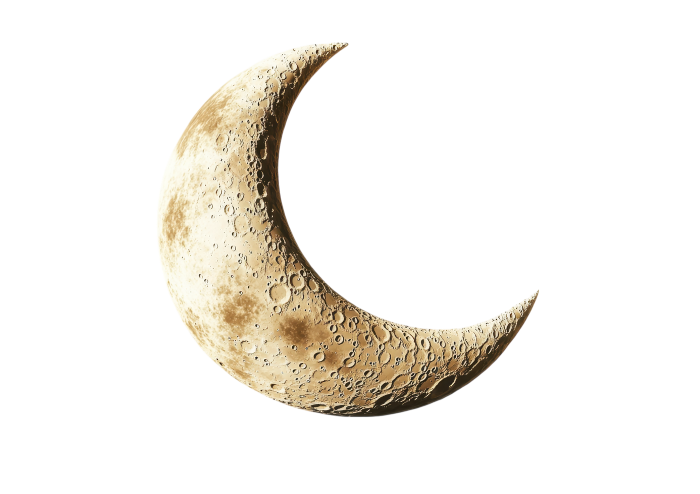 Rustic Gold Crescent Moon with a Vintage and Aged Look. Isolated on a Transparent Background png