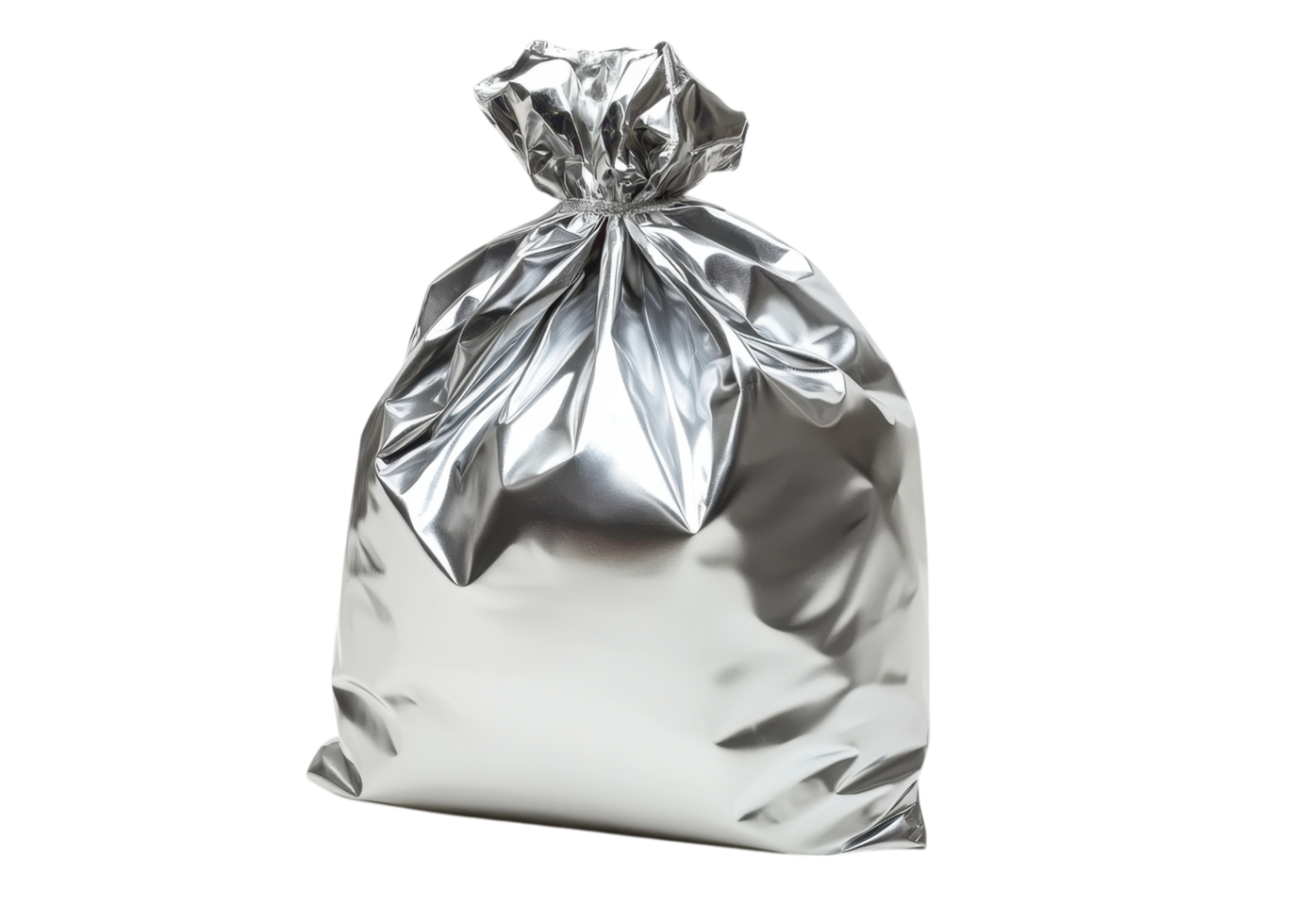 Crinkled Silver Foil Package with a Reflective Surface. Isolated on a Transparent Background png