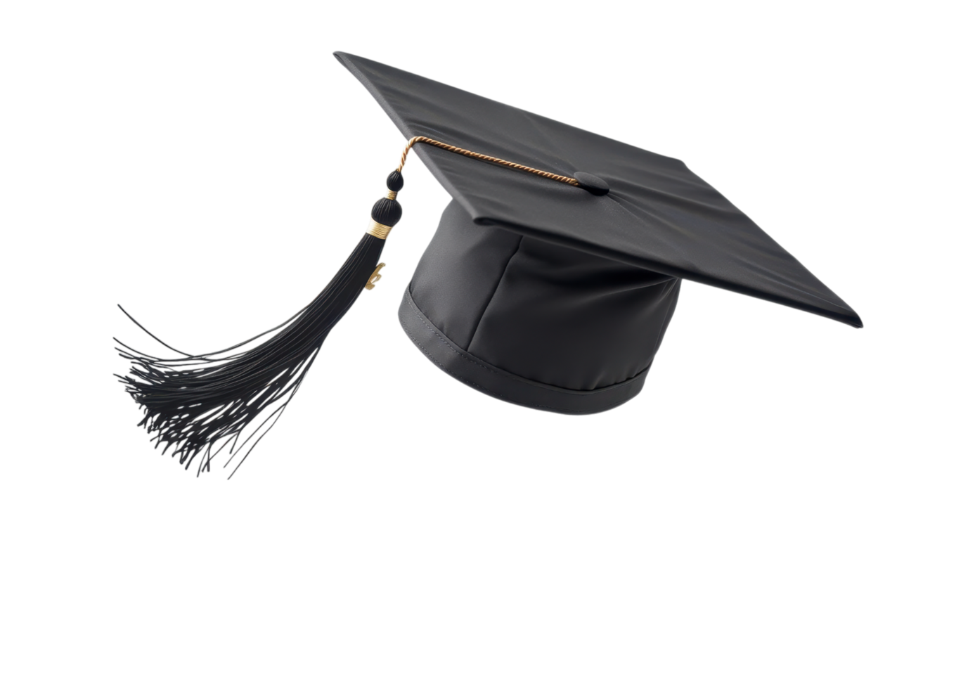 Traditional Black Graduation Cap with a Tassel Hanging Down. Isolated on a Transparent Background png