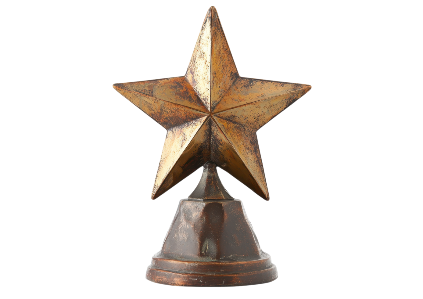 Vintage Bronze Star Trophy with a Rustic Patina. Isolated on a Transparent Background png