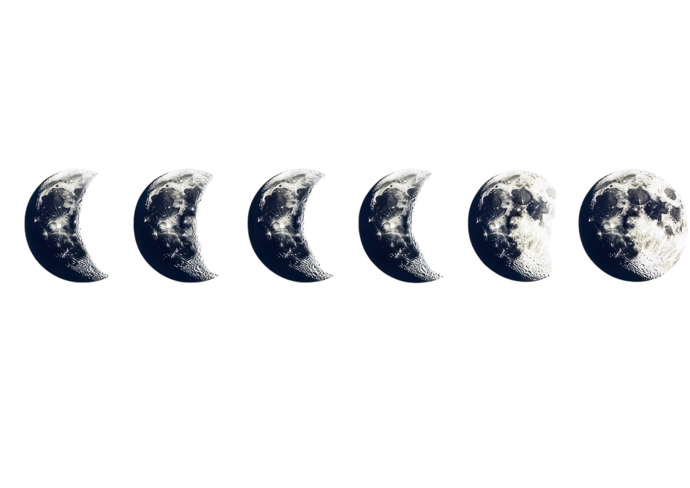 Phases of the Moon in a Crescent to Full Cycle. Isolated on a Transparent Background png