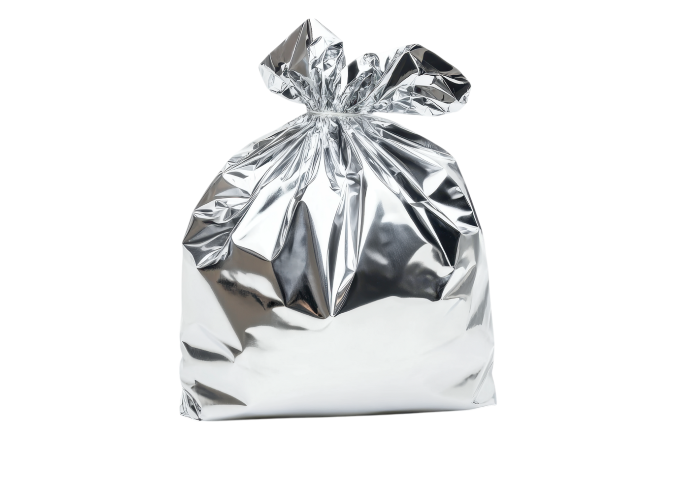Glossy Aluminum Pouch with Realistic Metallic Texture. Isolated on a Transparent Background png