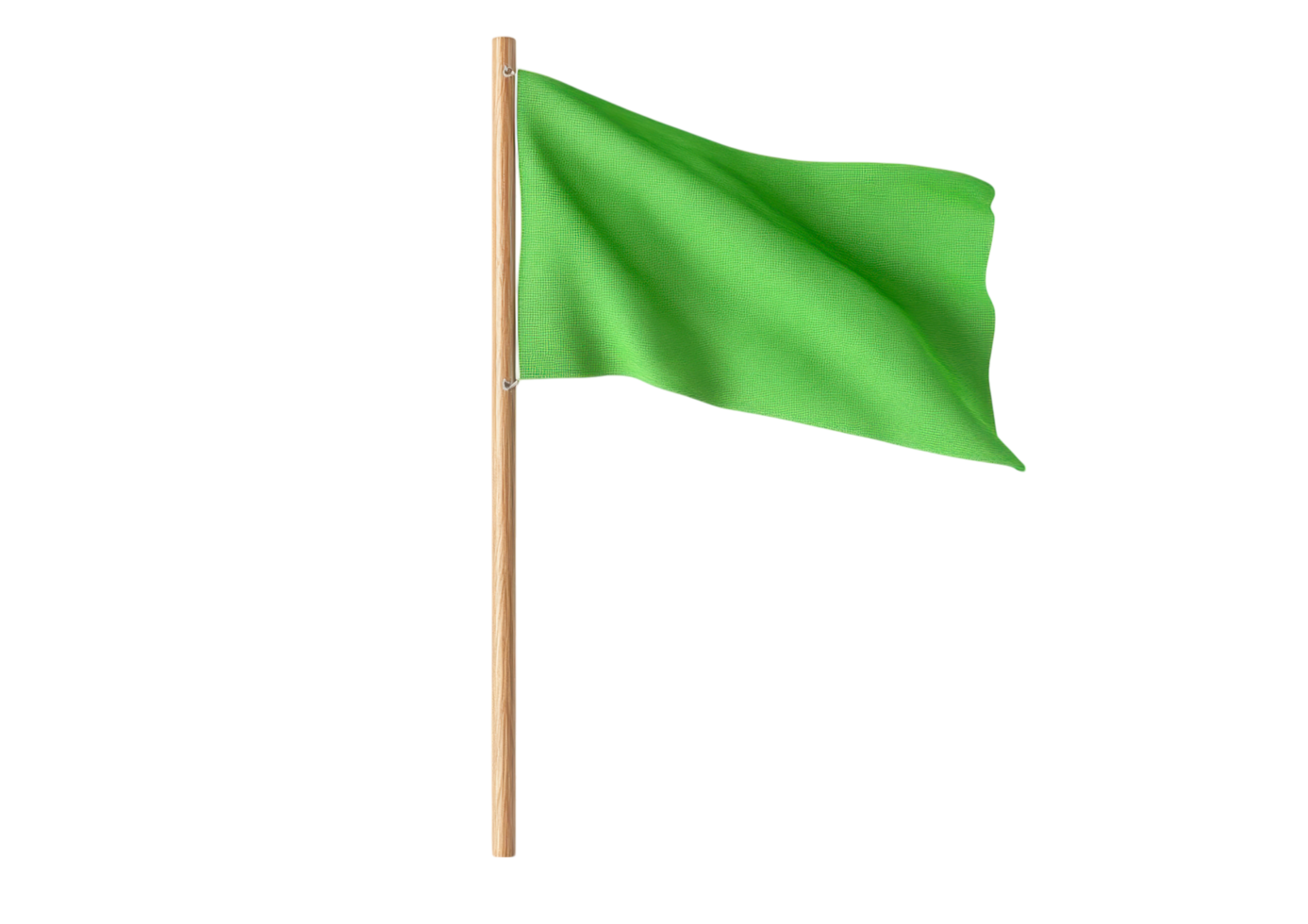 Green Waving Flag on a Wooden Pole with a Simple Design. Isolated on a Transparent Background png