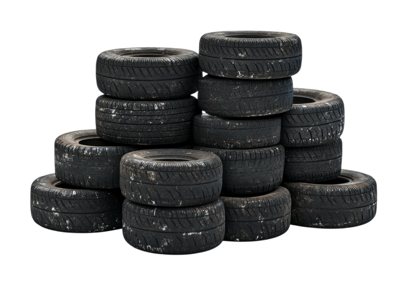 Stack of Black Car Tires with Realistic Rubber Texture. Isolated on a Transparent Background png