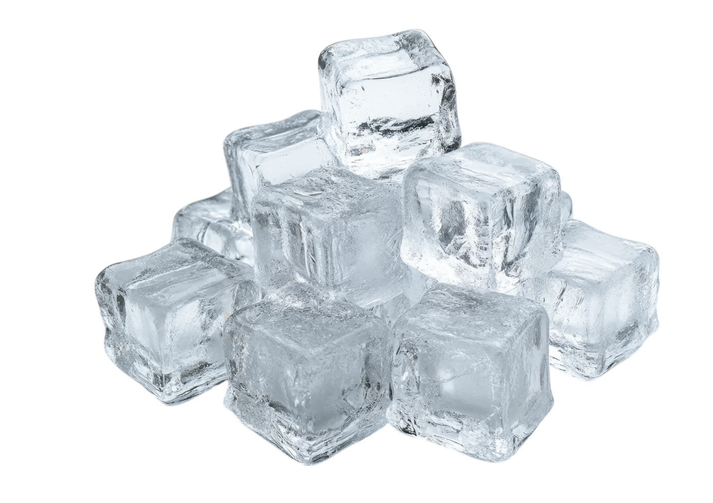 Pile of Clear Ice Cubes with a Chilled and Realistic Look. Isolated on a Transparent Background png