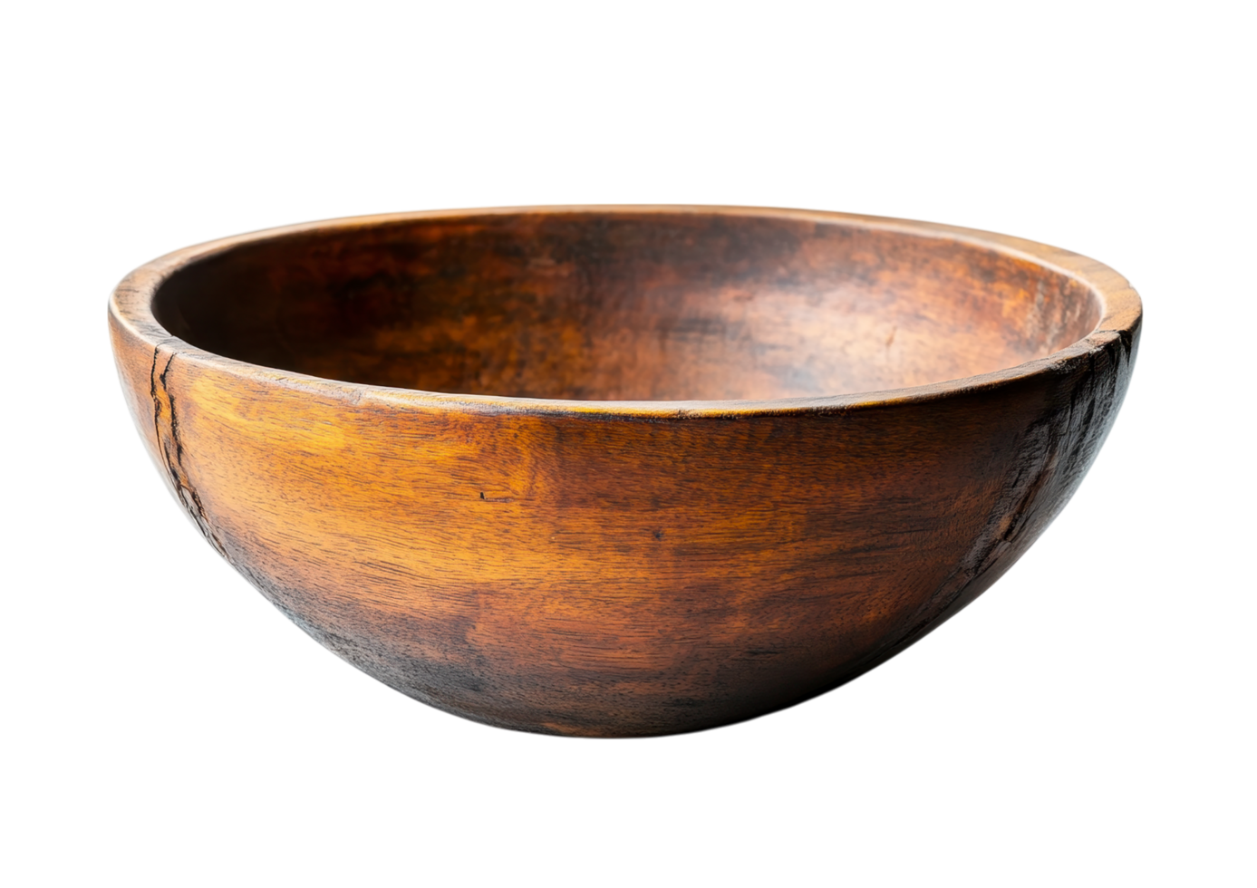 Simple Wooden Bowl with a Smooth and Polished Finish. Isolated on a Transparent Background png
