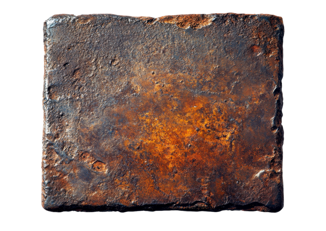 Heavily Aged Metal Sheet with Deep Rust and Corrosion. Isolated on a Transparent Background png