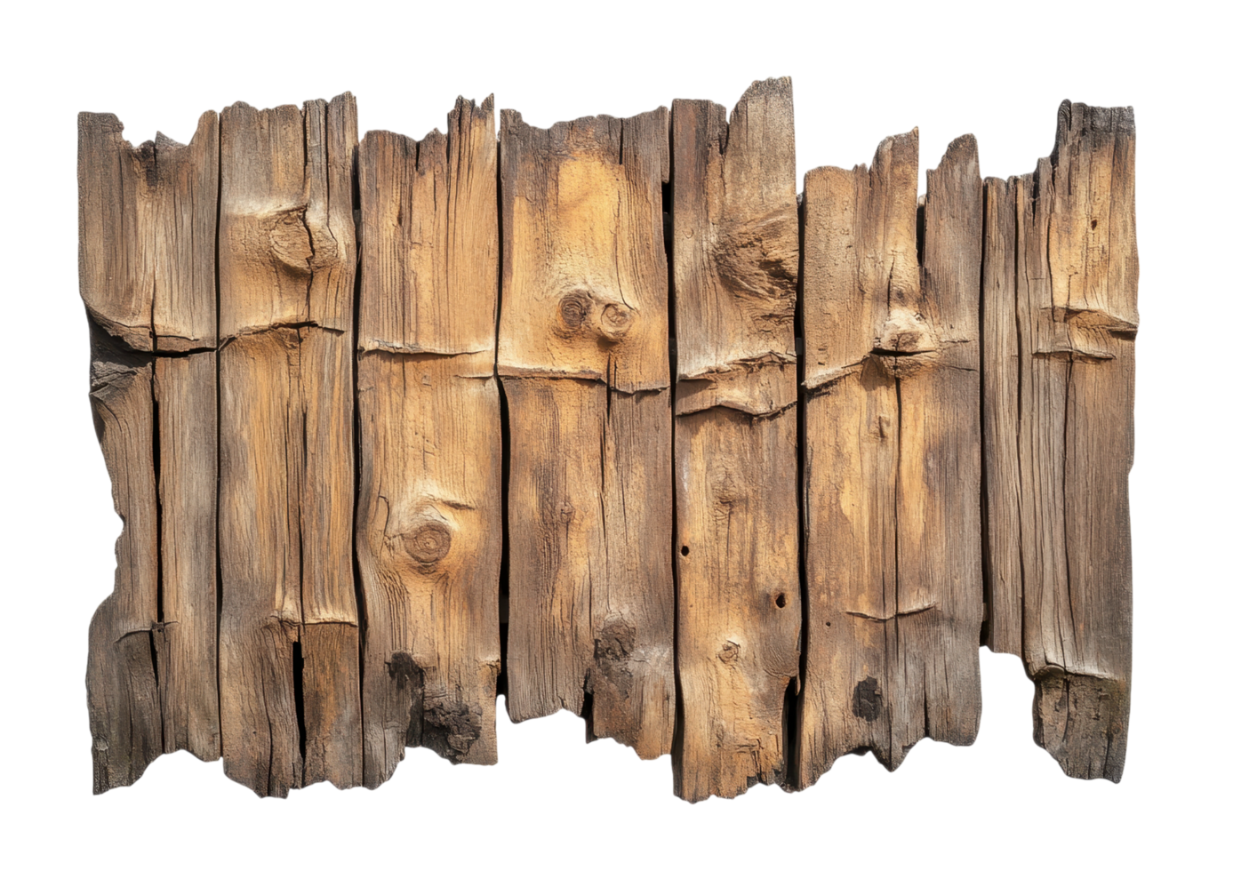Stack of Weathered Wooden Boards with a Natural Grain Texture. Isolated on a Transparent Background png