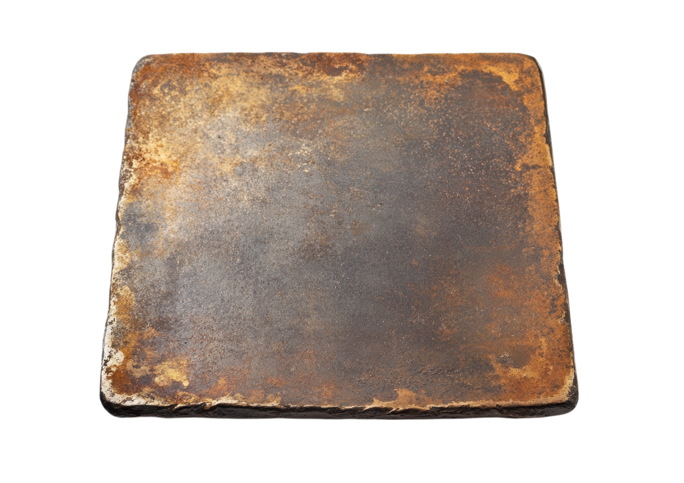 Square Rusty Metal Plate with a Rough Corroded Surface. Isolated on a Transparent Background png