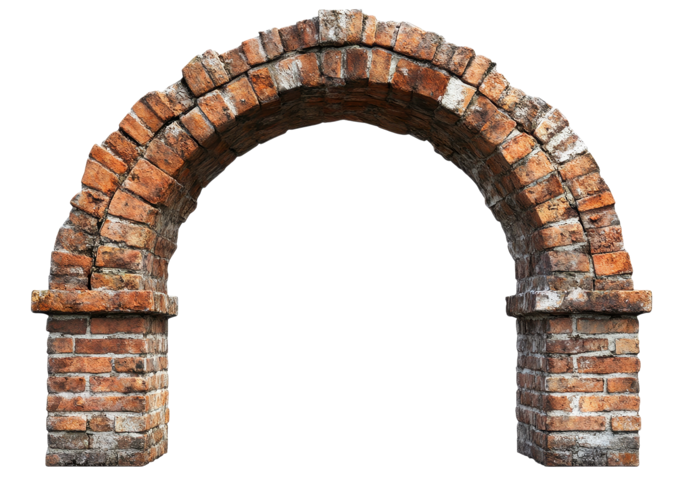 Weathered Red Brick Archway with a Historic Appearance. Isolated on a Transparent Background png