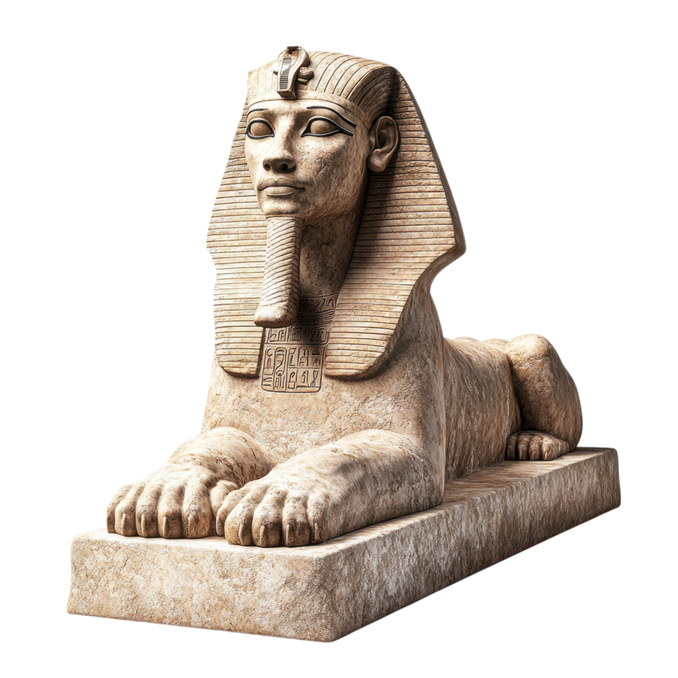 Ancient Stone Sphinx Statue with a Detailed Carving. Isolated on a Transparent Background png