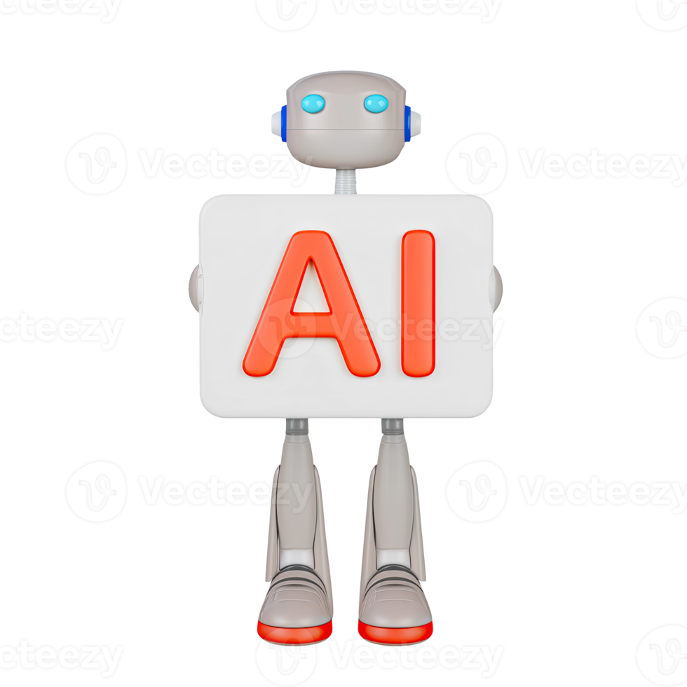 AI robot holding sign on transparent background png