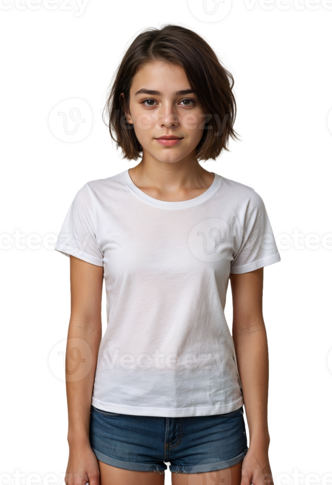girl in half sleeves white tshirt png