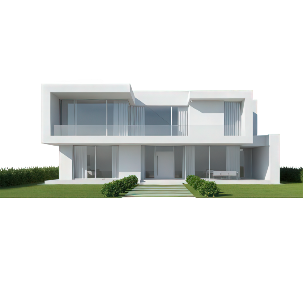 Modern minimal house with swimming pool and lawn isolated on background 3d rendering png