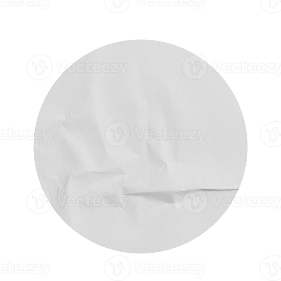 Blank White round crumpled paper sticker label cutout isolated on a transparent background png