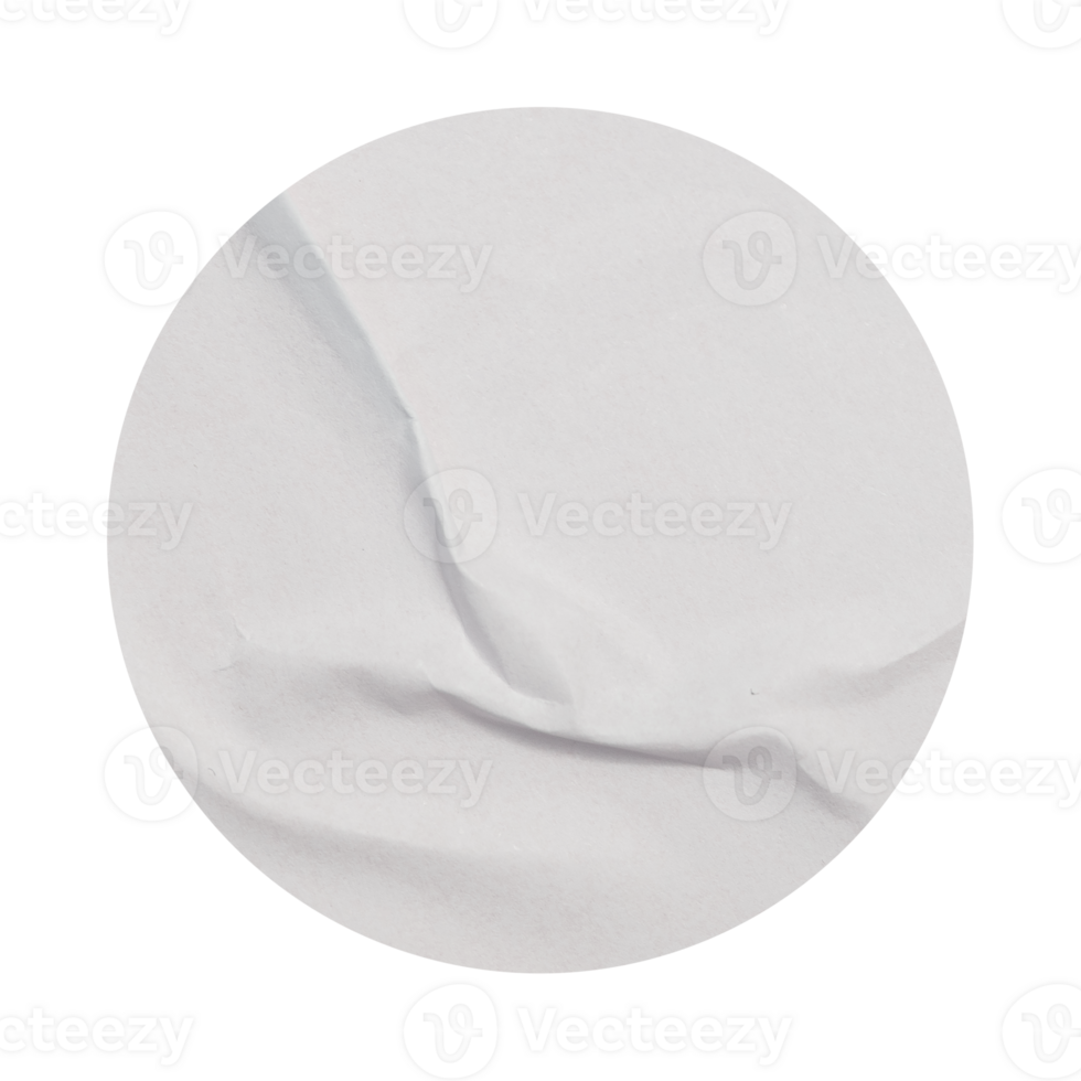 Blank White empty round crumpled paper emblem cutout promotion sticker label space isolated on a transparent background Copy mockup preview tag, label png