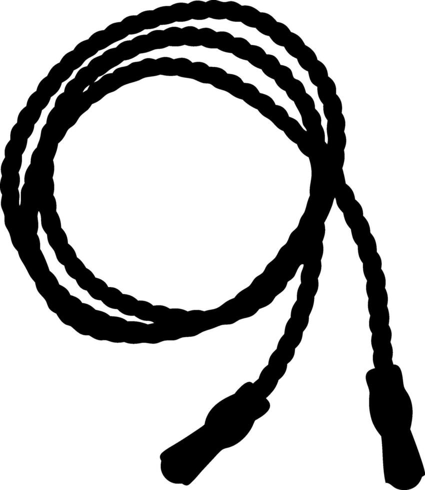 Black Silhouette Of Jump Rope Against White Backdrop Fitness Equipment Design Element Physical Exercise Graphic Shape Jumping Activity vector
