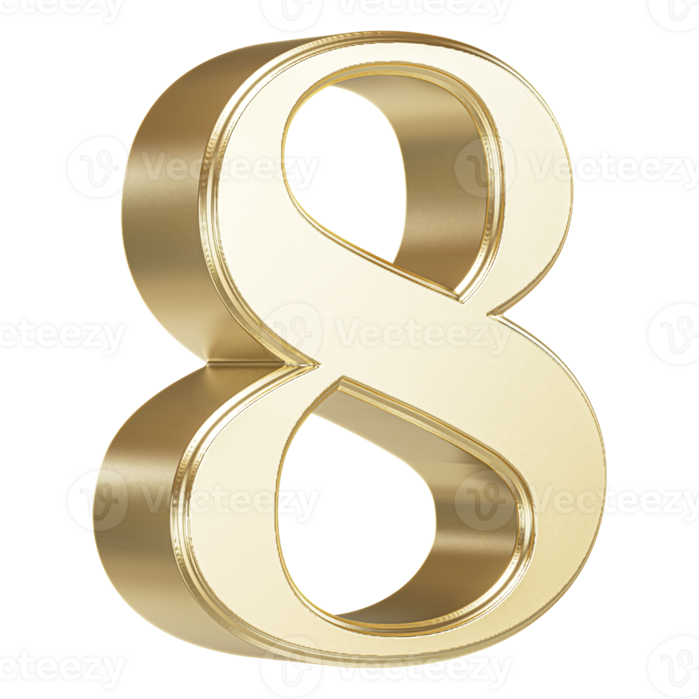 Golden Number 8 3D Render png