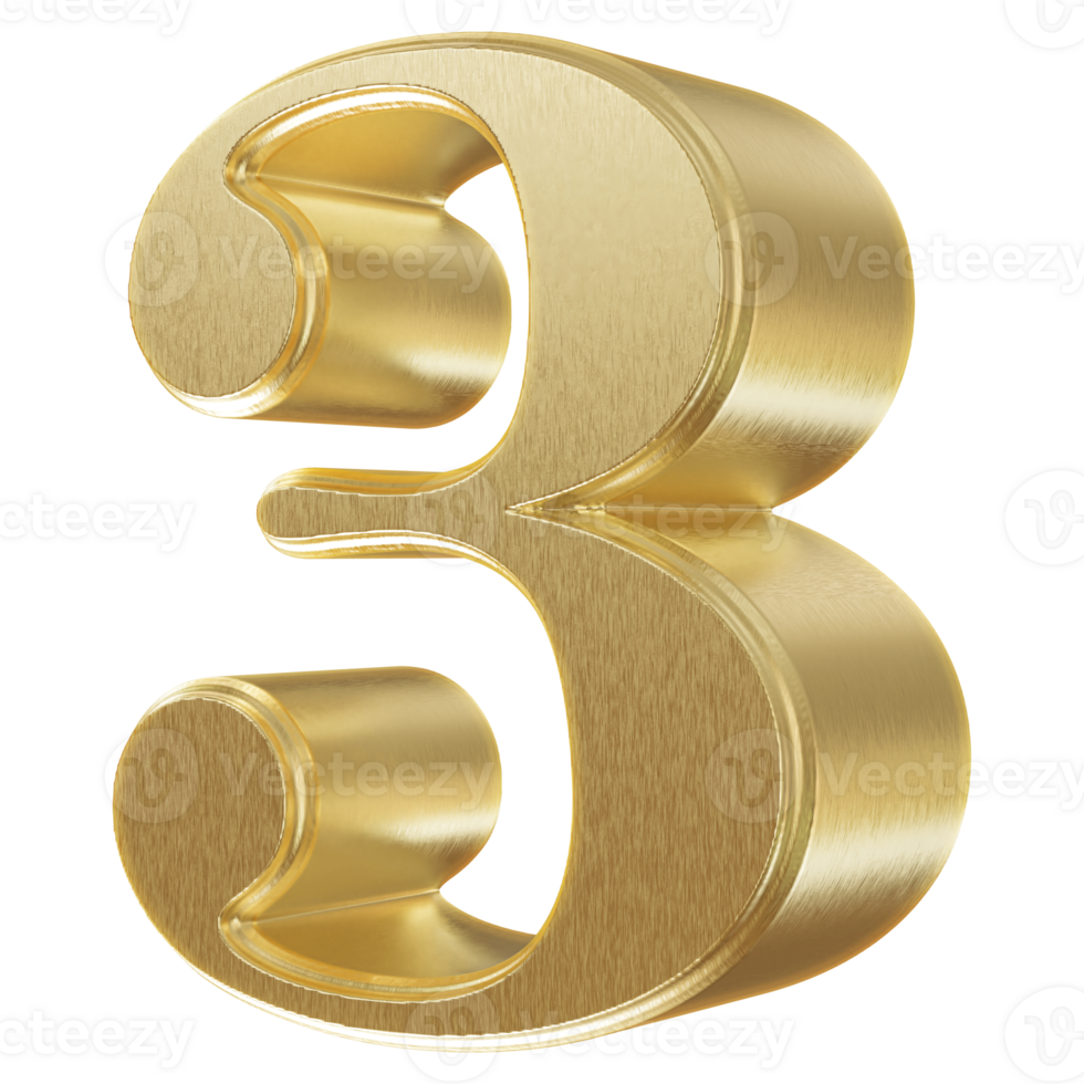 3D Golden Number 3 png