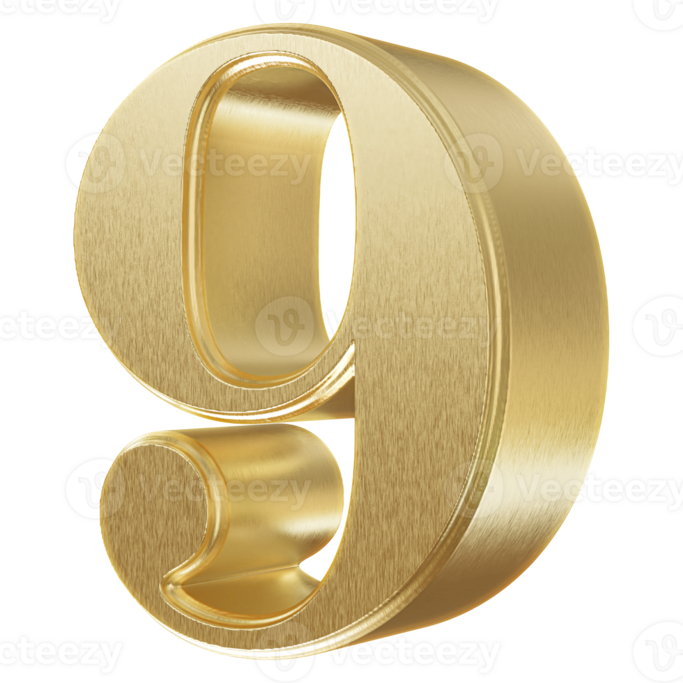 3D Golden Number 9 png