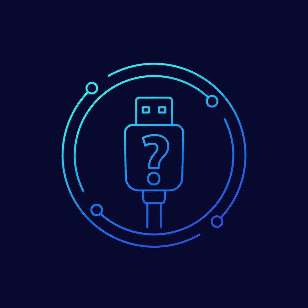 unknown usb icon, linear design vector