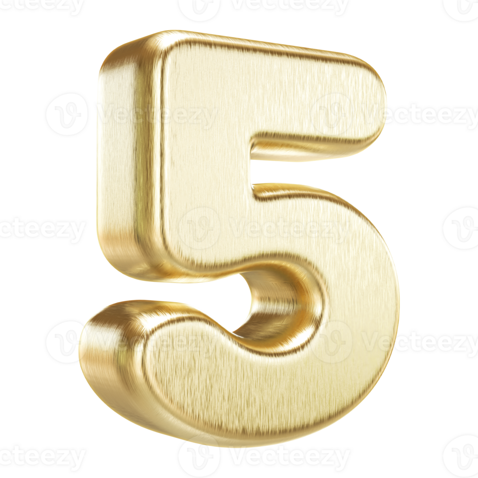 Golden Number 5 - 3D Render png