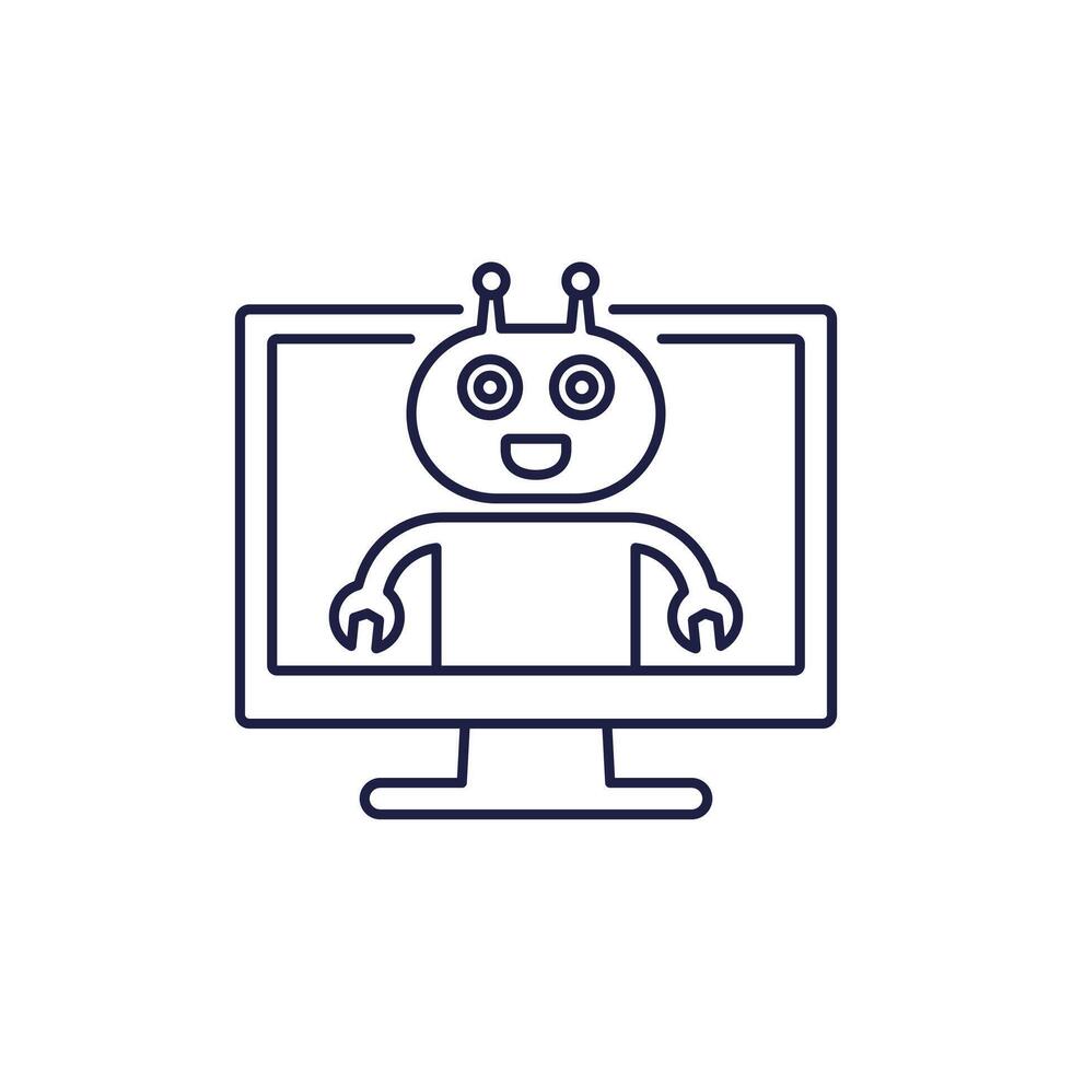 AI Assistant line icon with a robot on white vector