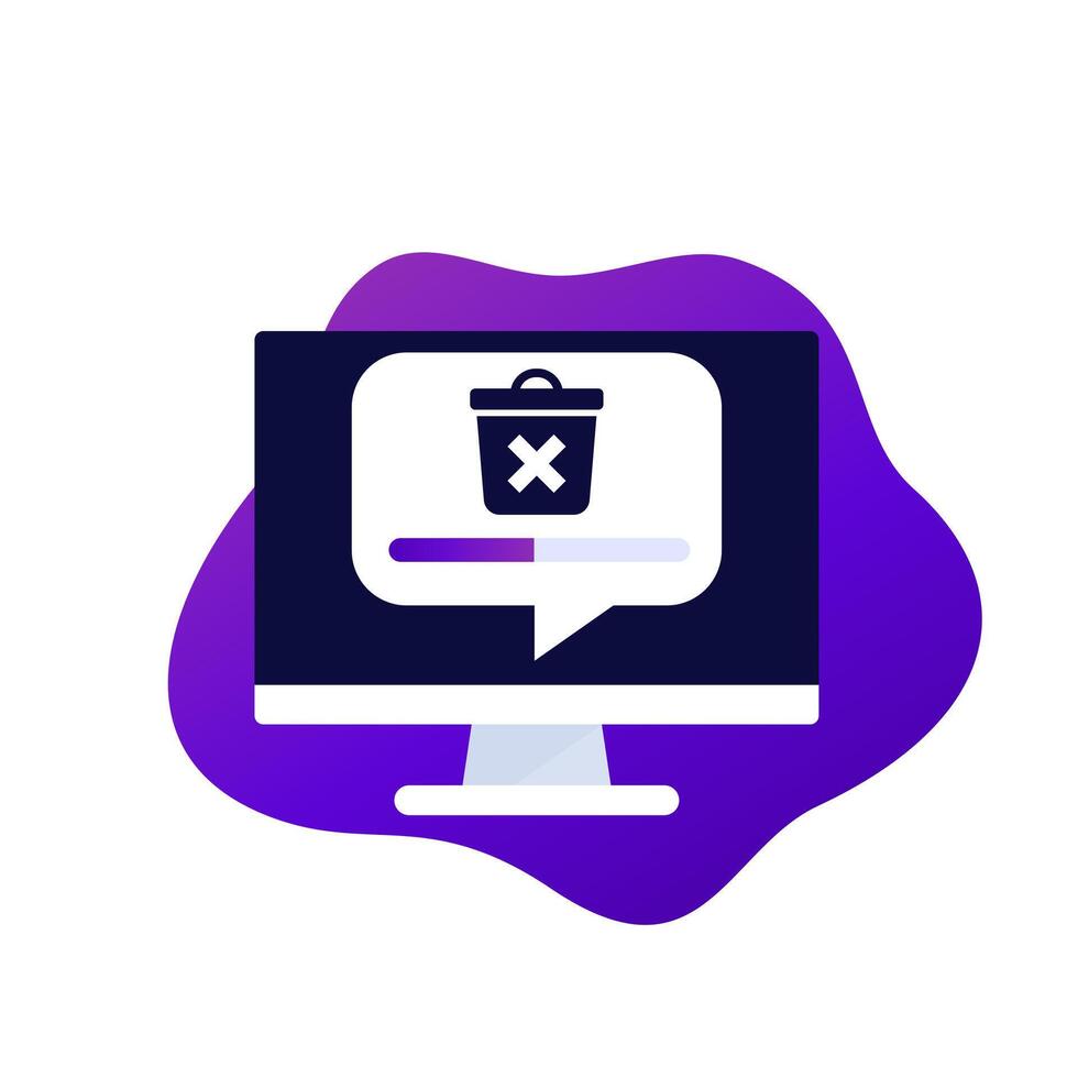 delete files icon with a computer, trash bin and progress bar vector
