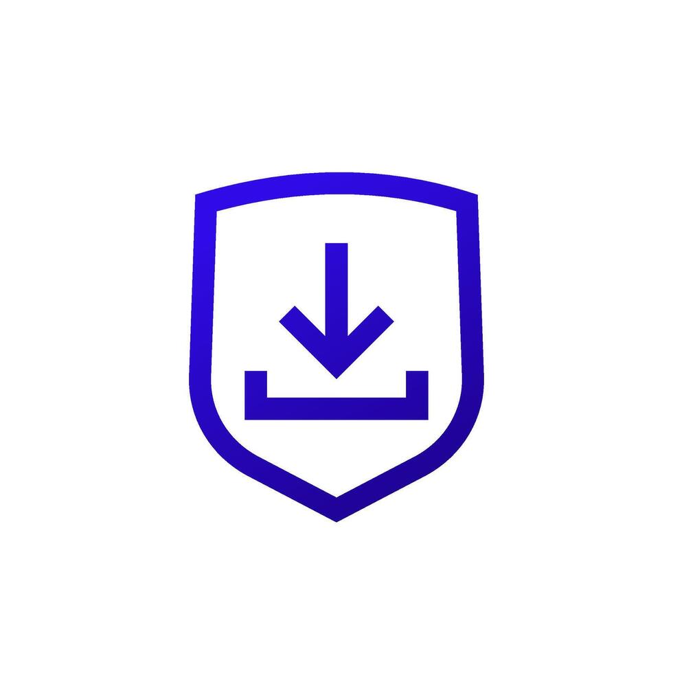 Secure download icon with a shield, vector
